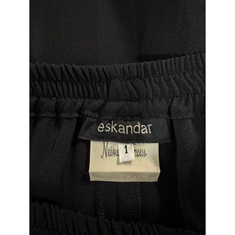 ESKANDAR 100% Silk Wide Leg Trousers Pants Size 1 Pull-On Black Midnight - Picture 9 of 10